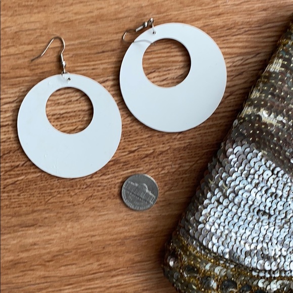 80’s Retro gold sparkle drop hoop earrings - Picture 2 of 2